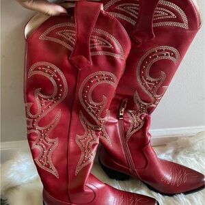 Red Embroidered Cowboy Boots